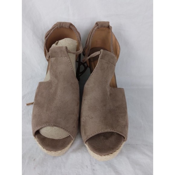 Reneeze Wedge Sandals Brown Gladiator Tie Open Toe Shoes Womens Size 7 - Picture 2 of 10